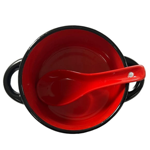 RED AND BLACK TWO PIECE SOUP BOWL AND SPOON GIFT SET - Picture 2 of 7